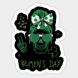 Womens St Patricks Day Skull Messy Bun Saint Pattys Paddys Women Sticker